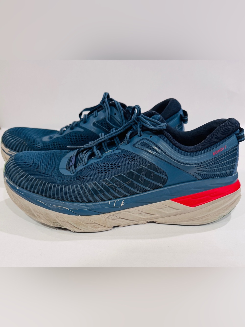 Hoka One One Bondi 7 Men's Running Shoes - Blue/Red - Size 11